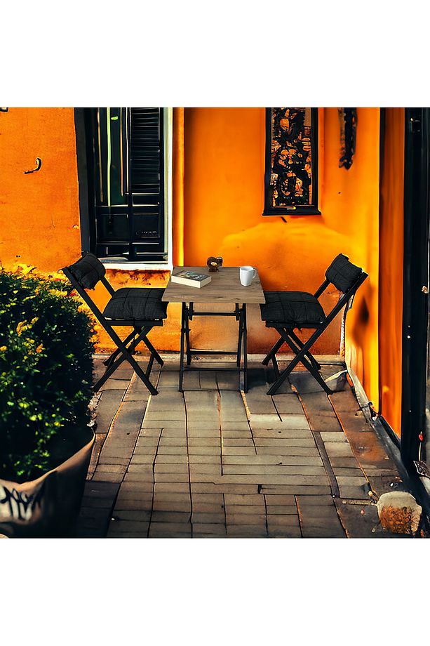 Balkon Bahçe Mutfak 3'lü Bistro Set Katlanır 2 Sandalye 1 Masa - 3