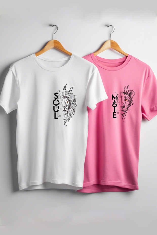 Soul Mate / Soul Mate Lion Printed Lover Combination Birthday/ Special Day Gift T-shirt