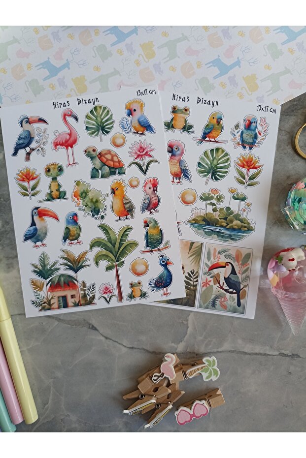 Exotic Birds Cute Sticker Sheets Custom Label Stickers 38pcs Stickers 13x17cm 2Pages
