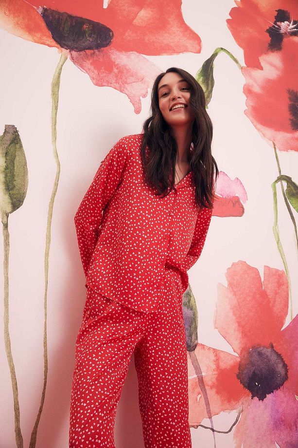 Fall In Love Regular Fit Pijama Yaka Kalp Desenli Pijama Üstü Z5321az23sp - 4