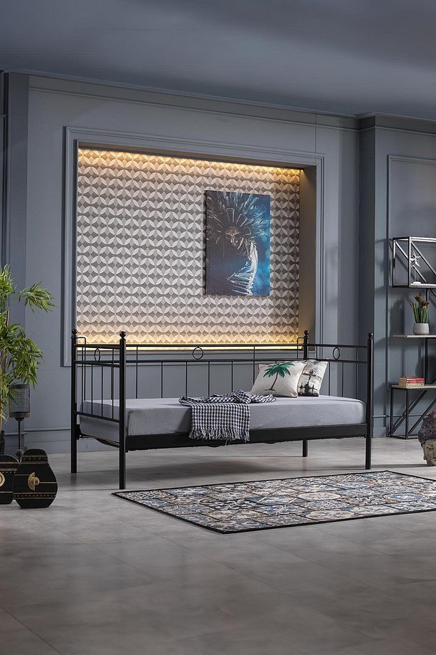Alpas Metal Sofa Sedir 90x200 Siyah (AHŞAP LATALI) - 2
