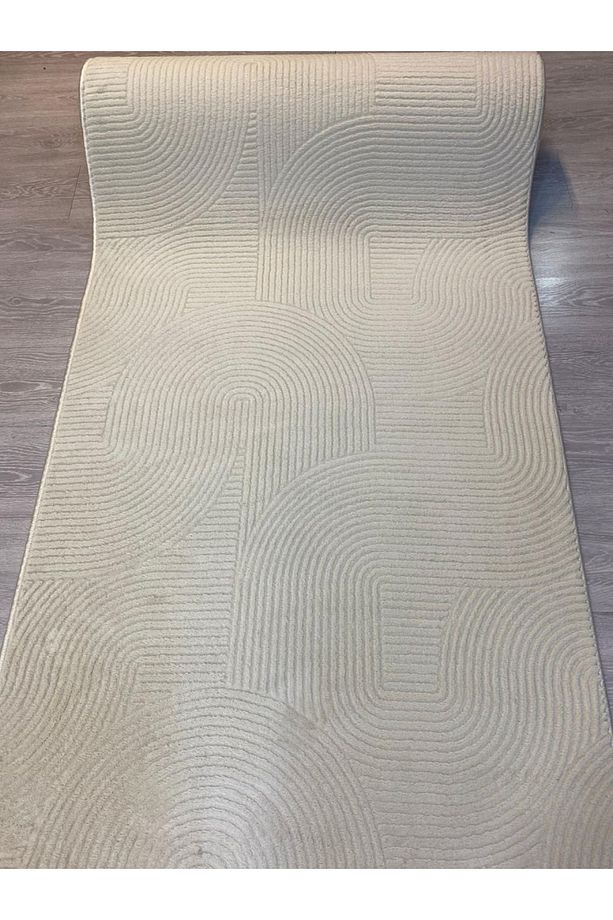 İskandinav Modern Desenli Krem Jel Taban Yolluk (Yıkanabilir) - 1