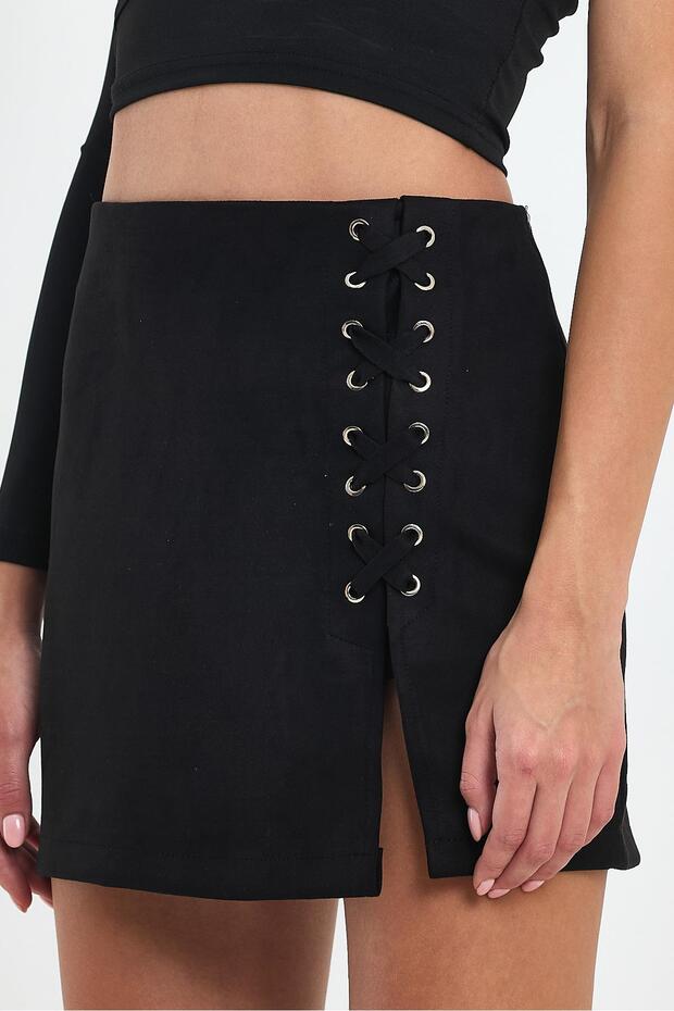 Suede Skirt with String Accessories - 4