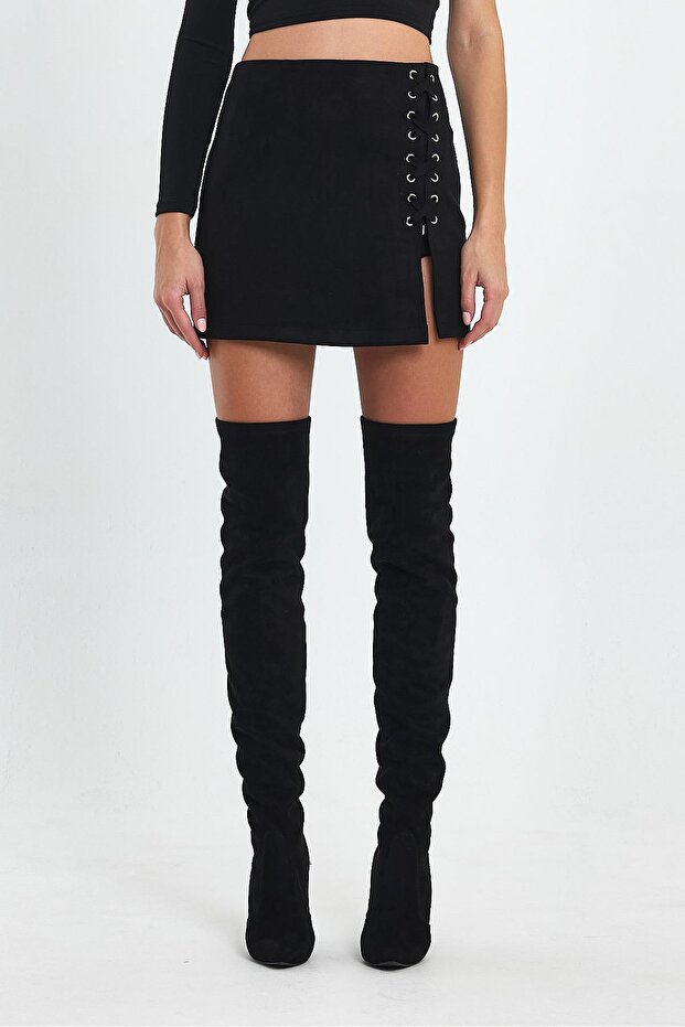 Suede Skirt with String Accessories - 1
