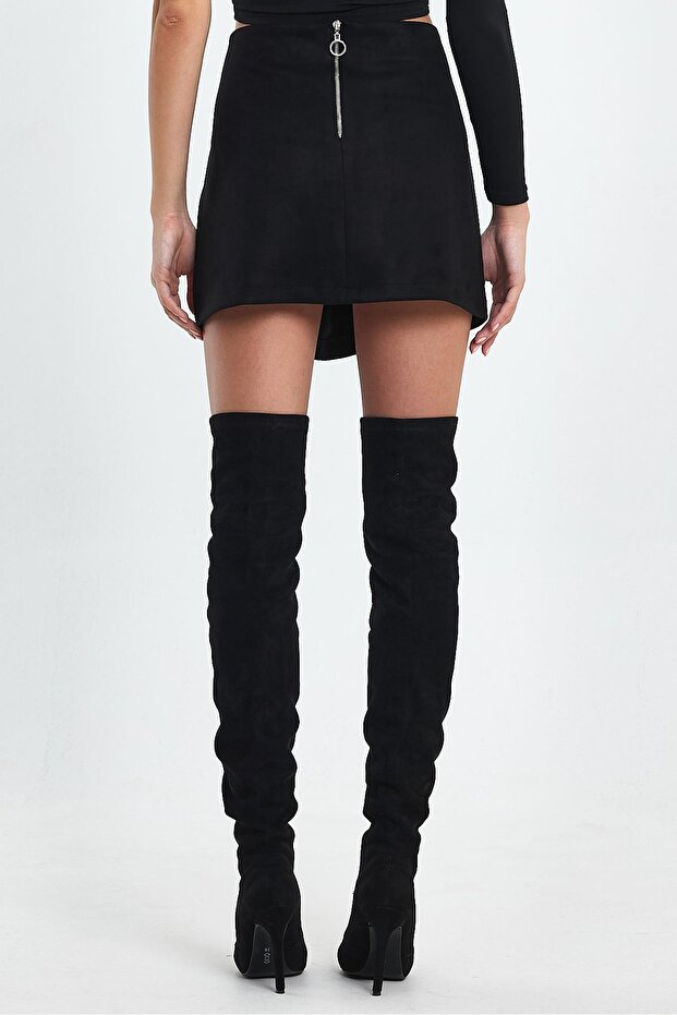 Suede Skirt with String Accessories - 8
