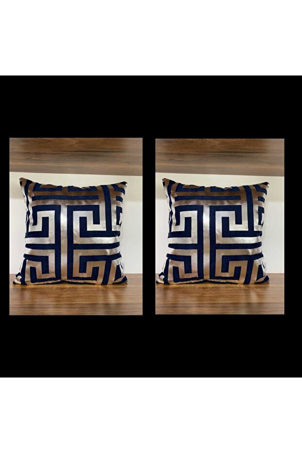 Navy Blue Floor Maze Silver Foil Printed Throw Pillow Cover