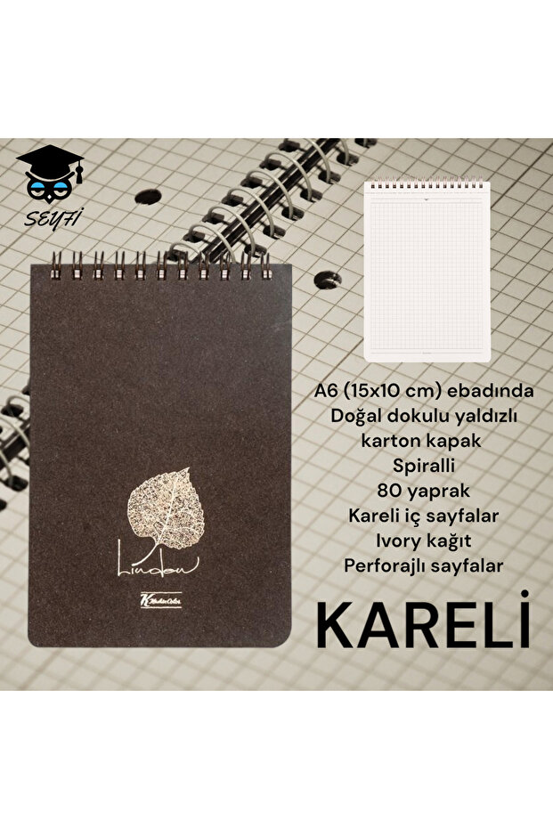 A6 (10X15 cm) CHECKED 80 SHEETS TOP WIRE NOTEBOOK CARDON COVER CREAM COLOR PAPER 1stHAMUR NOTEBOOK