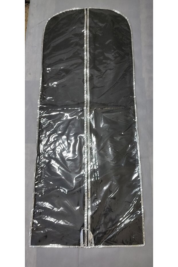 Evening Dress Cover, Transparent Long Dress Protector and Carrying Bag, Edge Stripe Metalized SILVER Piping,160x64 cm,