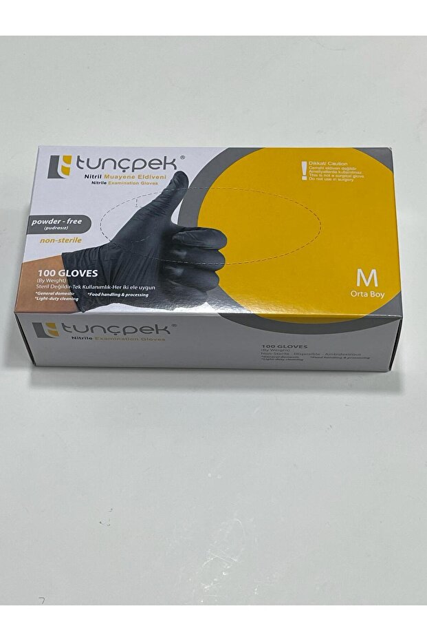TunçpekNitrile Powder-Free Exam Gloves - Black - 100 Pieces - M