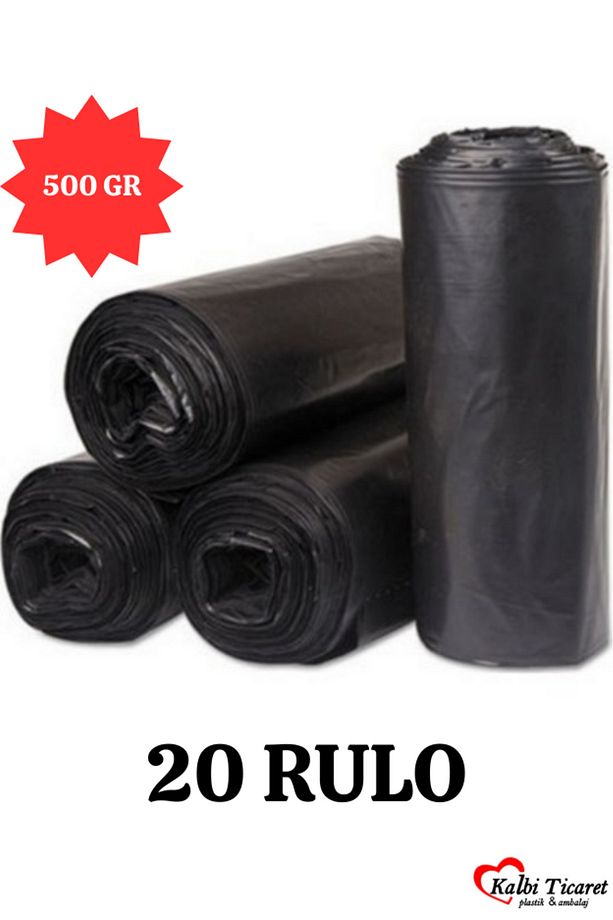Kalın Çöp Torbası 500 gr X 20 Rulo Siyah Çöp Poşeti 80x110 Cm Jumbo Endüstriyel Çöp Torbası - 1