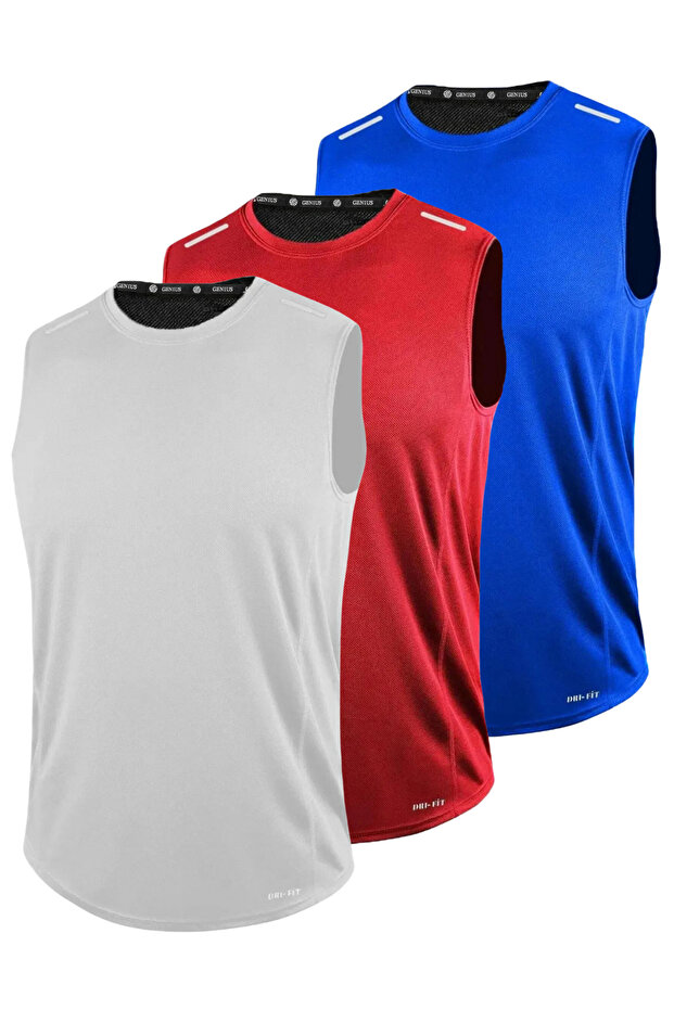 3 Pack Men's Moisture Absorbing Quick Dry Technical Performance Athlete Zero Sleeve T-shirt DRIFIT-SIFIRKOL3