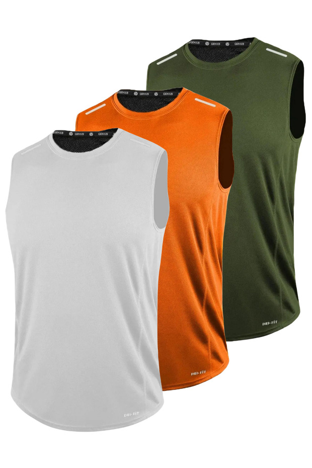 3 Pack Men's Moisture Absorbing Quick Dry Technical Performance Athlete Zero Sleeve T-shirt DRIFIT-SIFIRKOL3