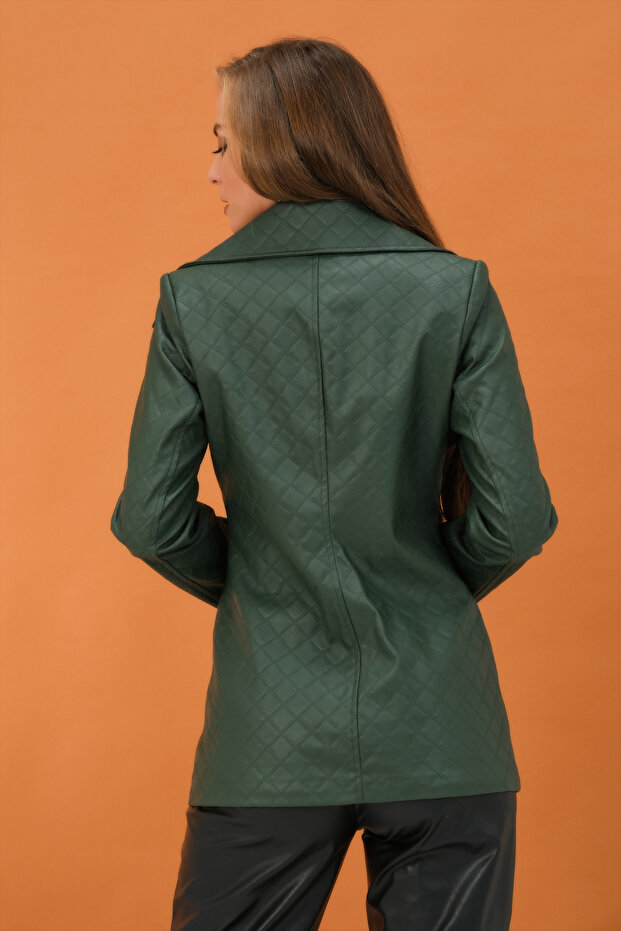 Düğmeli Deri Mont - 7