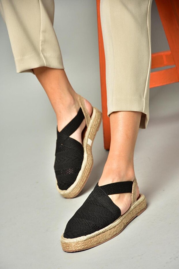 S404010106 Black Lace Fabric Women's Espadrille Sandals