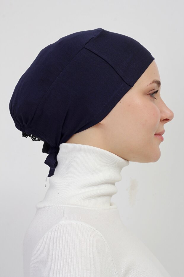 Practical Seamless Tied Non-Slip Hijab Bonnet-navy blue