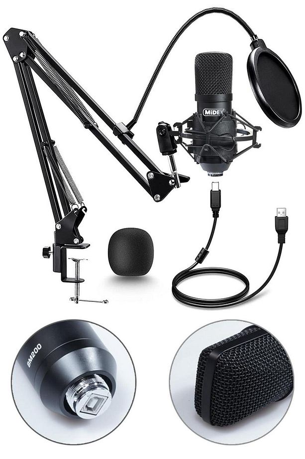 BM-200STA USB Kardioid Condenser Stüdyo USB Mikrofon Seti - 1