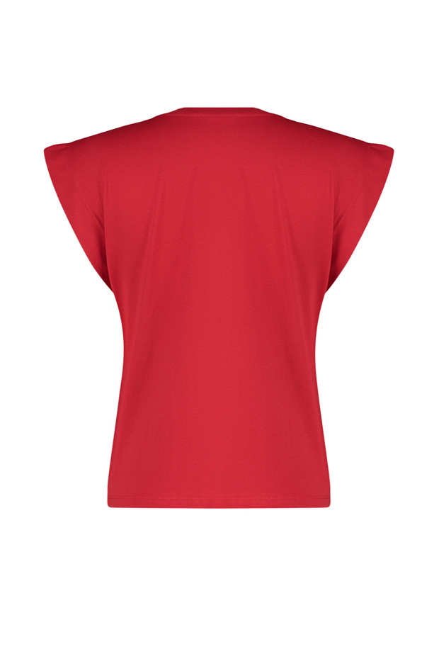 Kırmızı %100 Pamuk Vatka Görünümlü Basic Bisiklet Yaka Örme T-Shirt TWOSS20TS0021 - 8