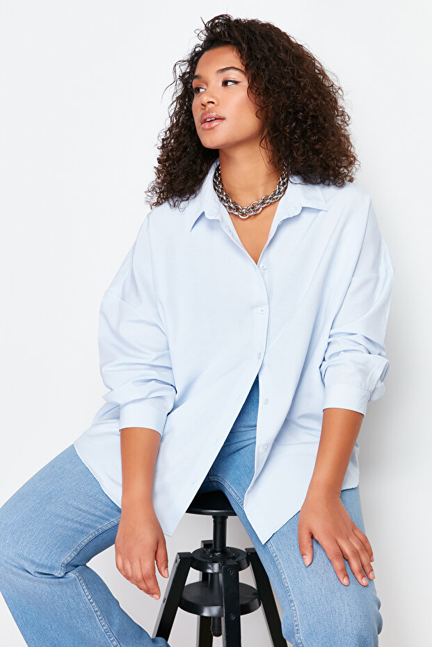 Blue Oversize Woven Shirt Tbbss24Ax00012