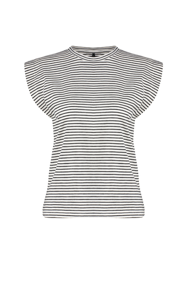 Çok Renkli %100 Pamuk Çizgili Vatka Görünümlü Basic Bisiklet Yaka Örme T-Shirt TWOSS20TS0021 - 7
