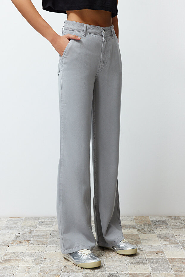 More Sustainable Gri %100 Tencel™ Düşük Bel Wide Leg Jeans TWOSS23JE00219 - 4