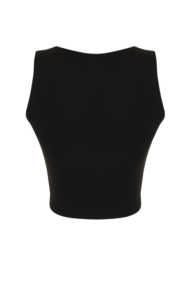 Siyah Düz Slim Regular Düğme Detaylı Crop Yelek TWOSS23YE00037 - 8