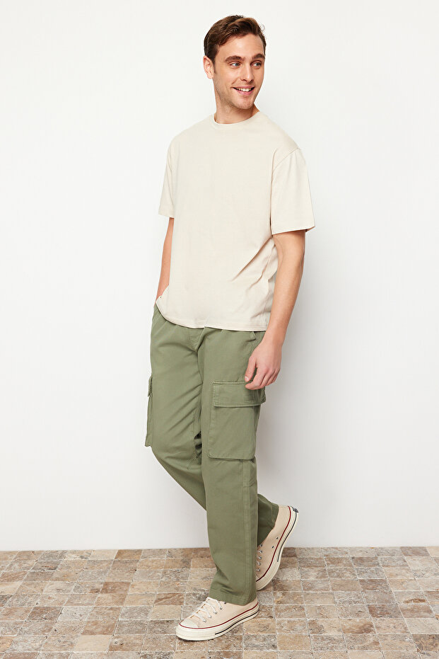 Açık Haki Unisex Regular Fit Lastikli Beli Bağlamalı Kargo Cepli Pantolon TMNSS24PL00003 - 5
