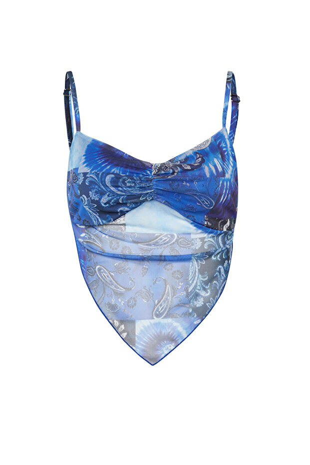 Blue Print - Tulle Blouse with Cross Strap and Asymmetrical Skirt Twoss23Bz00566 - 12