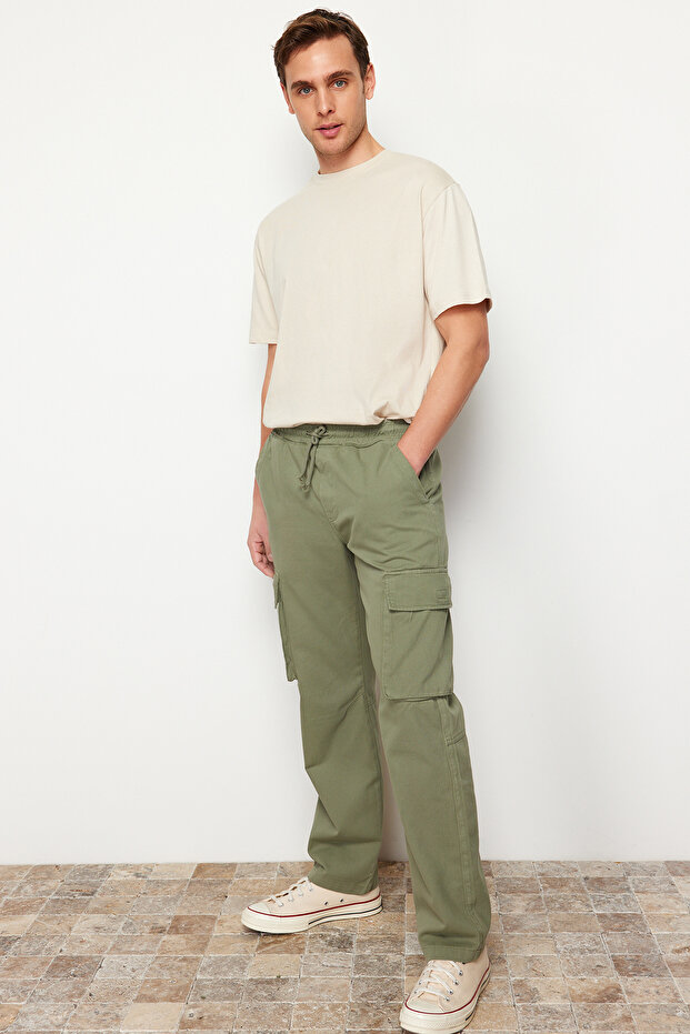 Açık Haki Unisex Regular Fit Lastikli Beli Bağlamalı Kargo Cepli Pantolon TMNSS24PL00003 - 7