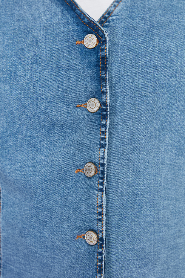 Blue Front Button Plus Size Denim Vest Tbbss24Bh00002 - 5