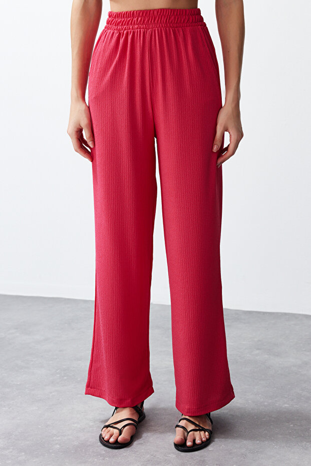 Pembe Relaxed/Rahat Kesim Örme Kimona Pantolon Alt-Üst Takım TWOSS24AU00091 - 5