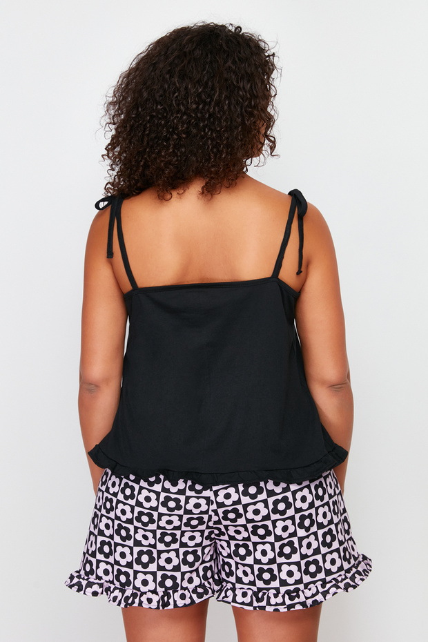 Siyah Askılı Desenli Örme Pijama Takımı TBBSS24AI00032 - 6