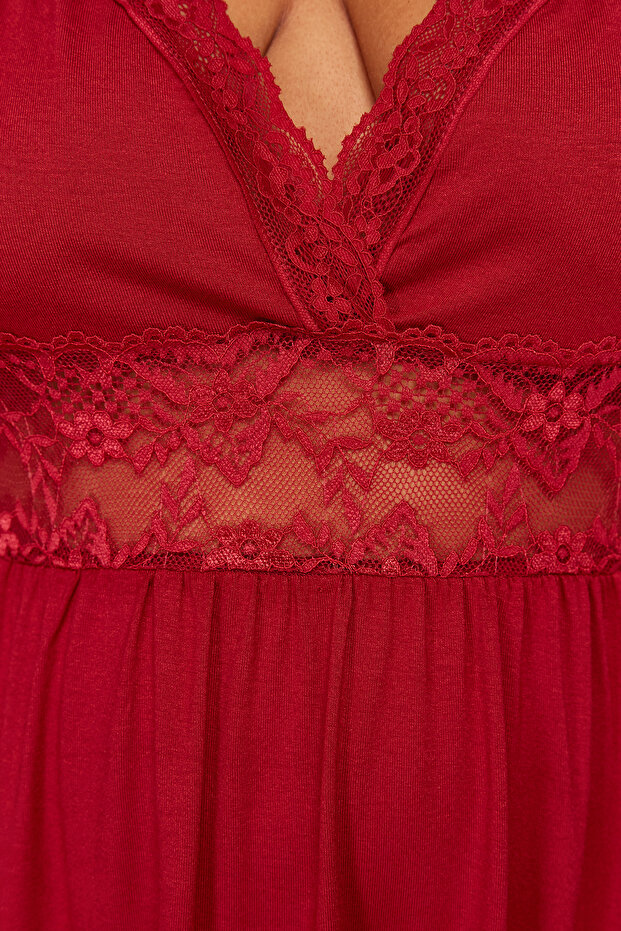 Bordo Dantel ve Sırt Detaylı Örme Gecelik TBBSS24CH00017 - 5