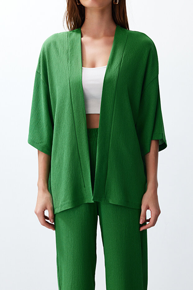 Yeşil Relaxed/Rahat Kesim Örme Kimona Pantolon Alt-Üst Takım TWOSS24AU00091 - 4