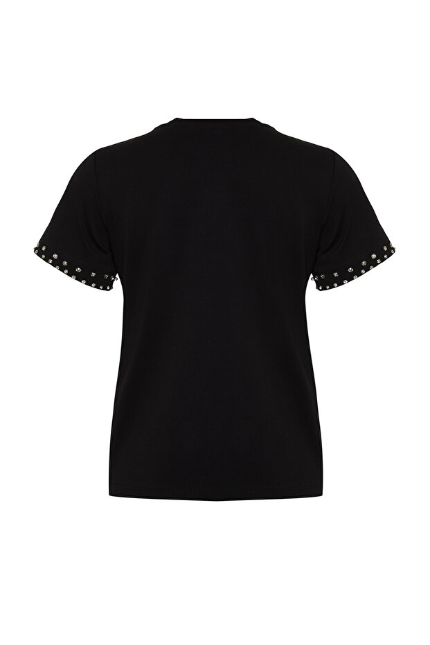 Siyah Taş Aksesuar Detaylı Regular Kalıp Örme T-Shirt TWOSS24TS00070 - 8