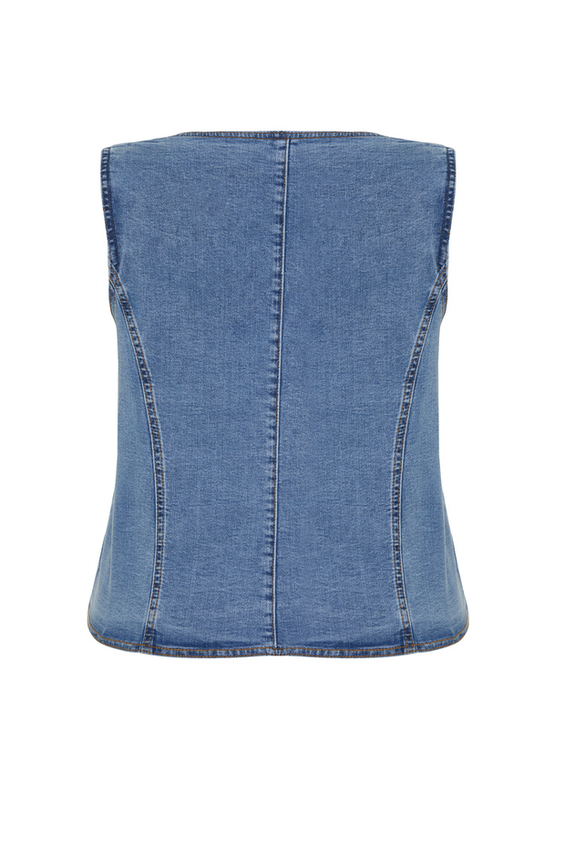 Blue Front Button Plus Size Denim Vest Tbbss24Bh00002 - 8