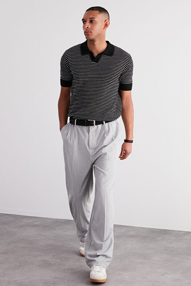 Siyah Relaxed Kısa Kol Polo Yaka Triko T-shirt TMNSS23PO00026 - 3