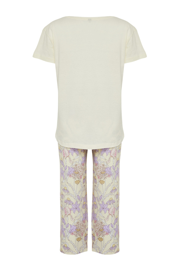 Sarı %100 Pamuklu Çiçekli Kapri Örme Pijama Takımı THMSS24PT00210 - 8