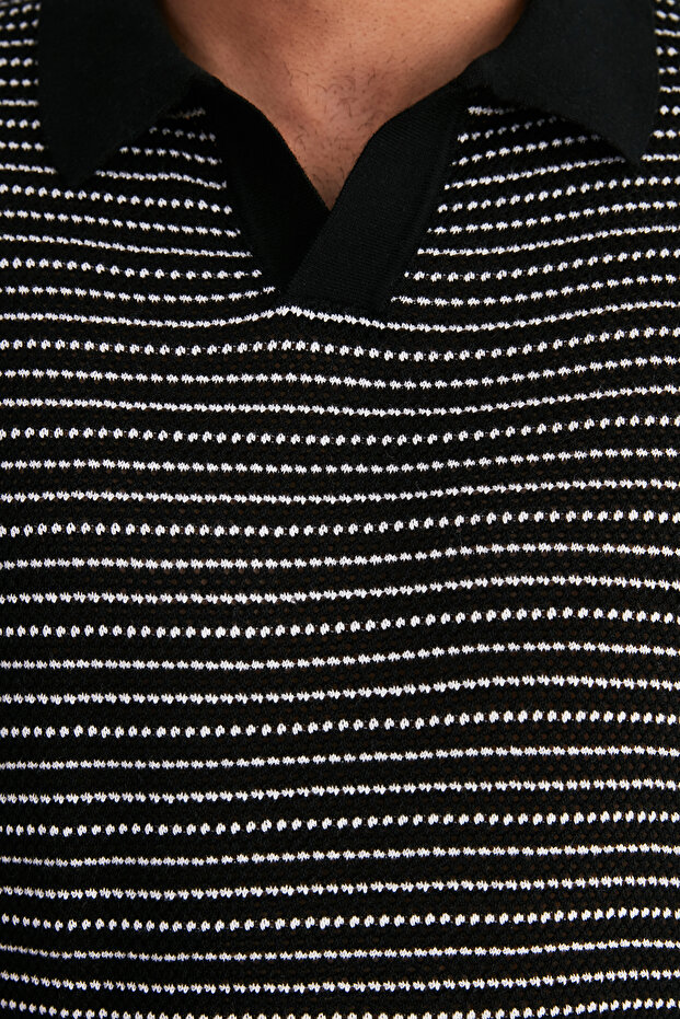Siyah Relaxed Kısa Kol Polo Yaka Triko T-shirt TMNSS23PO00026 - 5