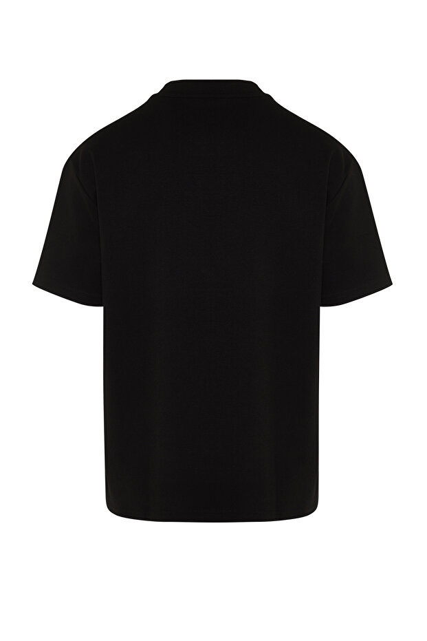 Siyah Oversize/Geniş Kesim Kabarık Yazı Baskılı Kısa Kollu Tok Kumaşlı T-Shir TMNSS24TS00114 - 8