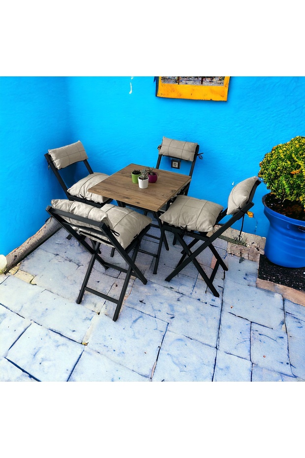 Minderli Balkon Bahçe Mutfak Bistro Set Katlanır 4+1 Masa - Sandalye - 2