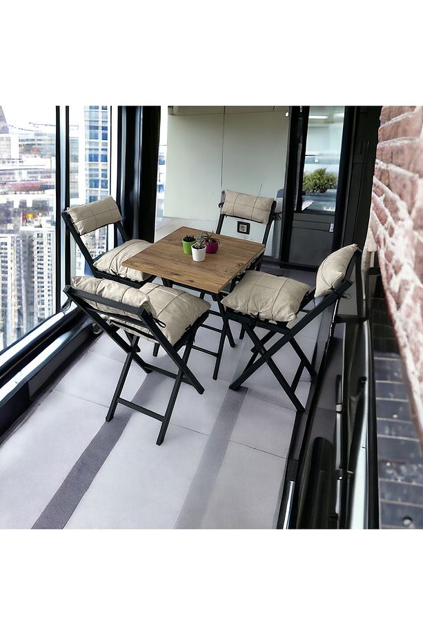 Minderli Balkon Bahçe Mutfak Bistro Set Katlanır 4+1 Masa - Sandalye - 7