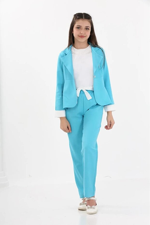 Young Girl Jacket-Pants-Blouse 3-Piece Set Set
