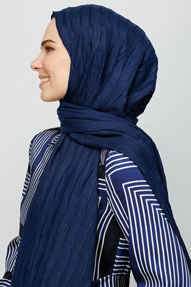 Lacivert Piliseli Bambu Şal - 1