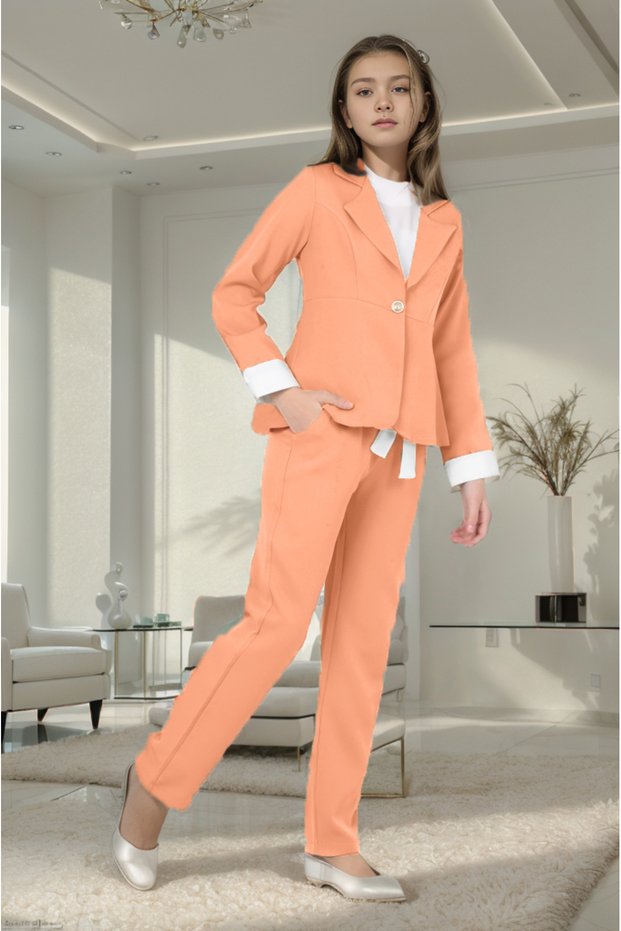 Girl's Suit Blazer Jacket-Blouse-Pants Set of 3