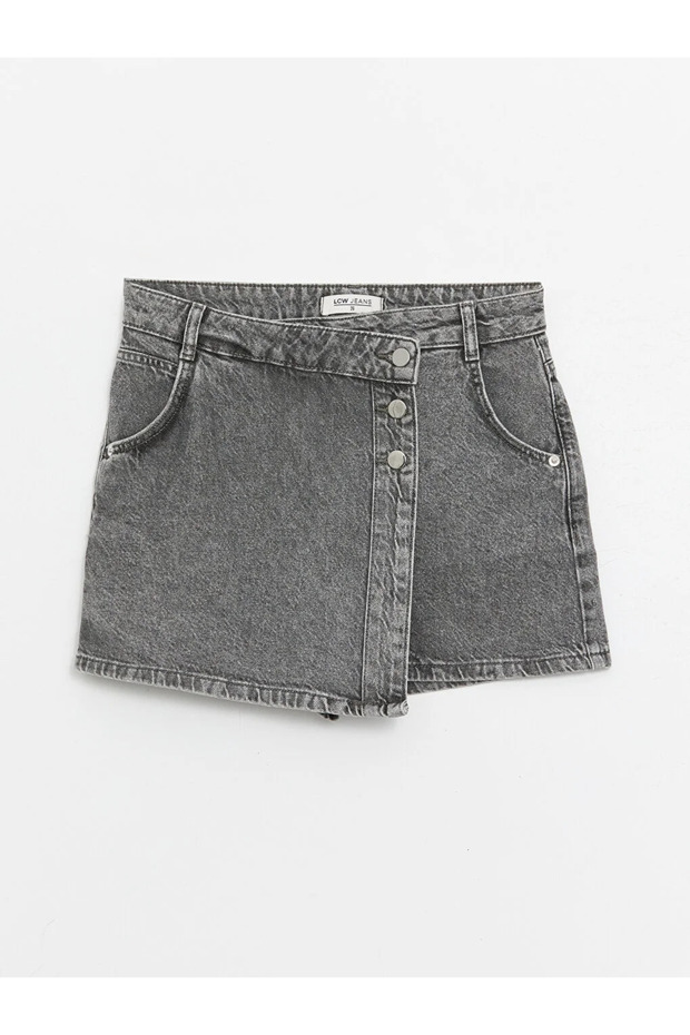 LCW ECO Kadın Standart Fit Düz Jean Şort Etek - 6