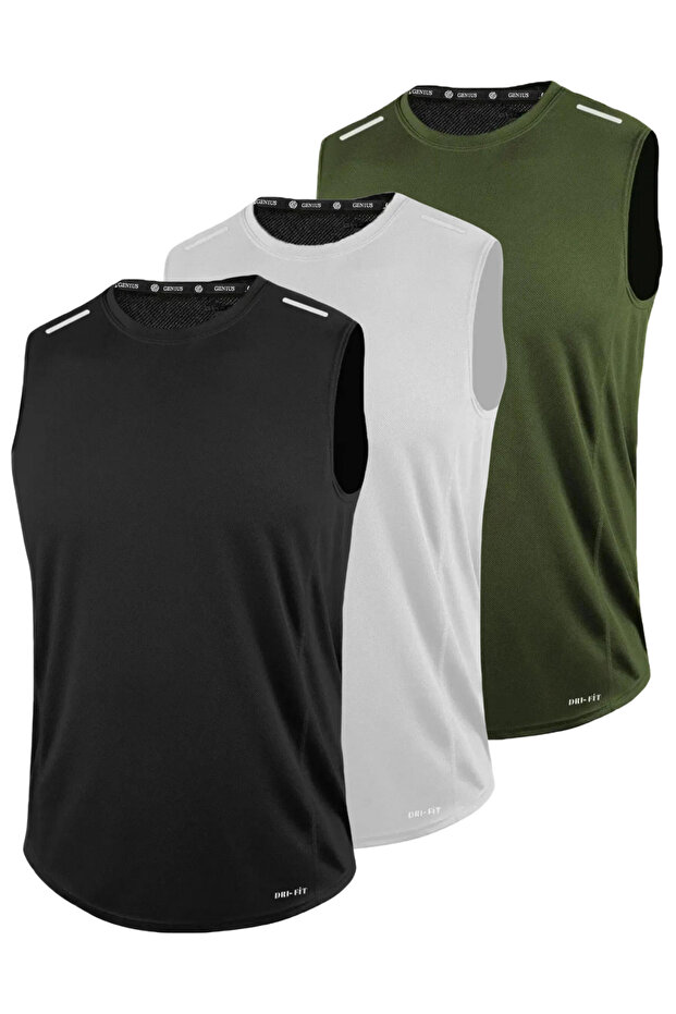 3 Pack Men's Moisture Absorbing Quick Dry Technical Performance Athlete Zero Sleeve T-shirt DRIFIT-SIFIRKOL3