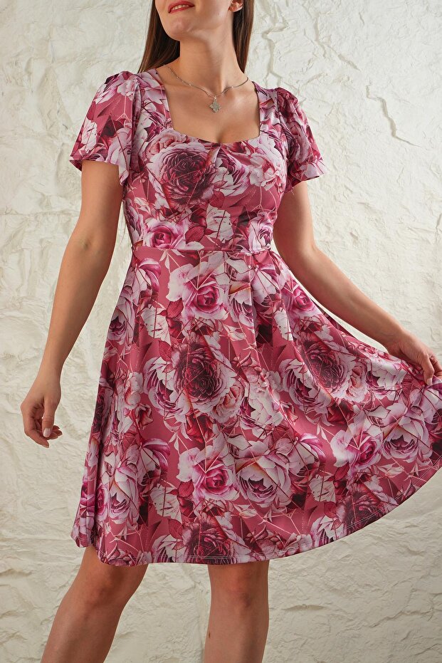 Women's Sublimated Printed Front Pleated Mini Dress