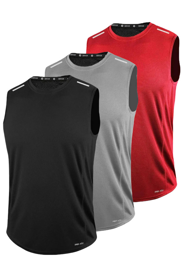 3 Pack Men's Moisture Absorbing Quick Dry Technical Performance Athlete Zero Sleeve T-shirt DRIFIT-SIFIRKOL3