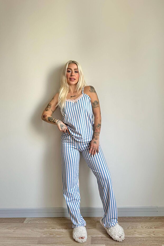 Brindle Dantelli Ip Askılı Örme Kadın Pijama Takımı - 6
