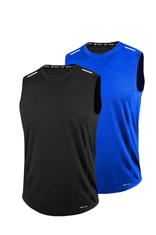 2 Pack Men's Moisture Absorbing Quick Dry Technical Performance Athlete Zero Sleeve T-shirt DRIFIT-SIFIRKOL2